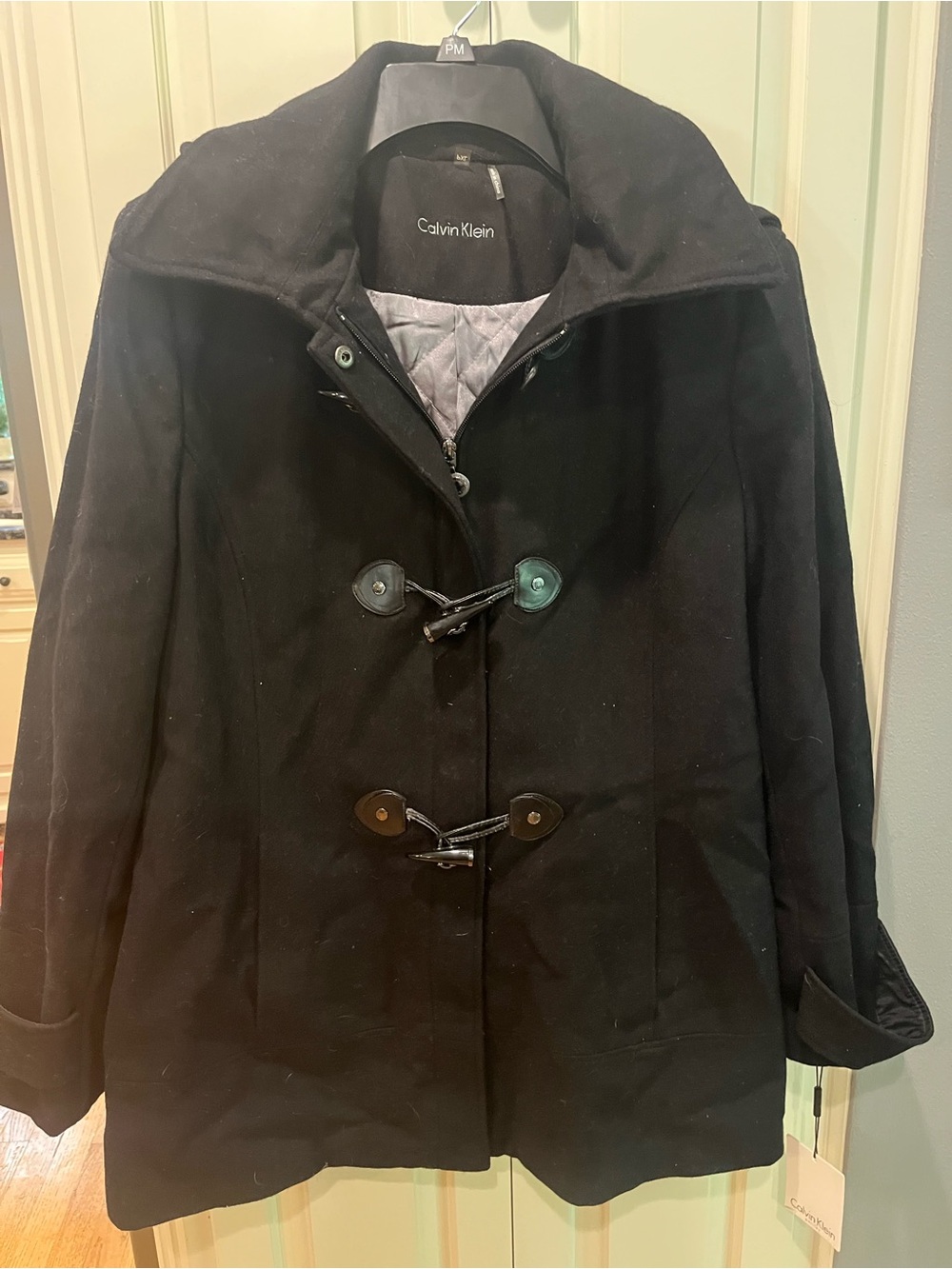 Calvin Klein Black Wool Toggle Pea Coat